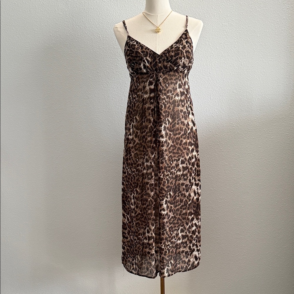 Sparkle And Fade Animal Print Slip Dress Size Small Sheer lace